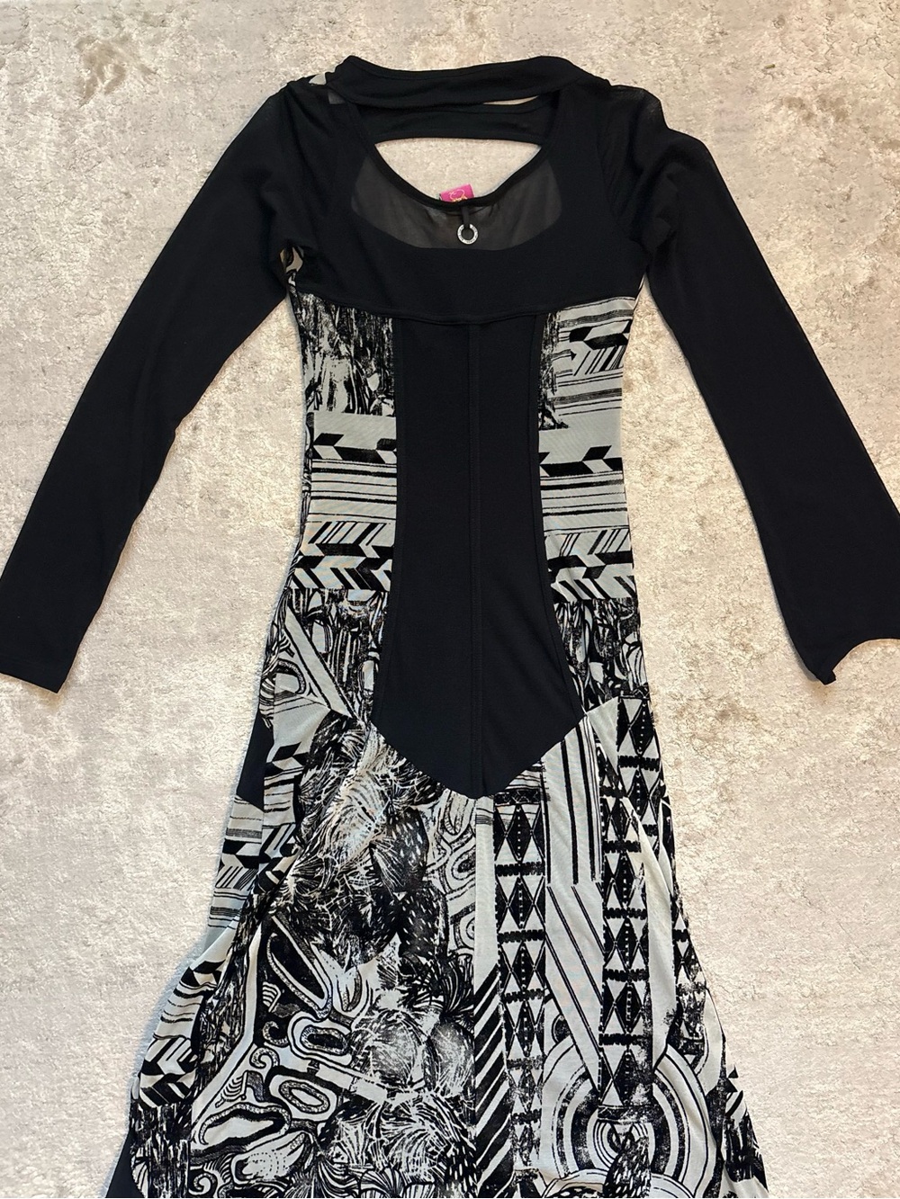Save The Queen Cutout Maxi Dress Mesh Asymmetrical Overlay Print Size Medium - Picture 14 of 16